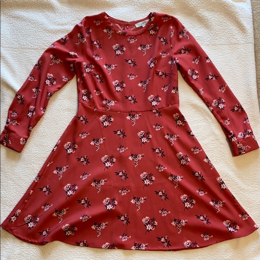 LOFT pink floral long sleeved short dress